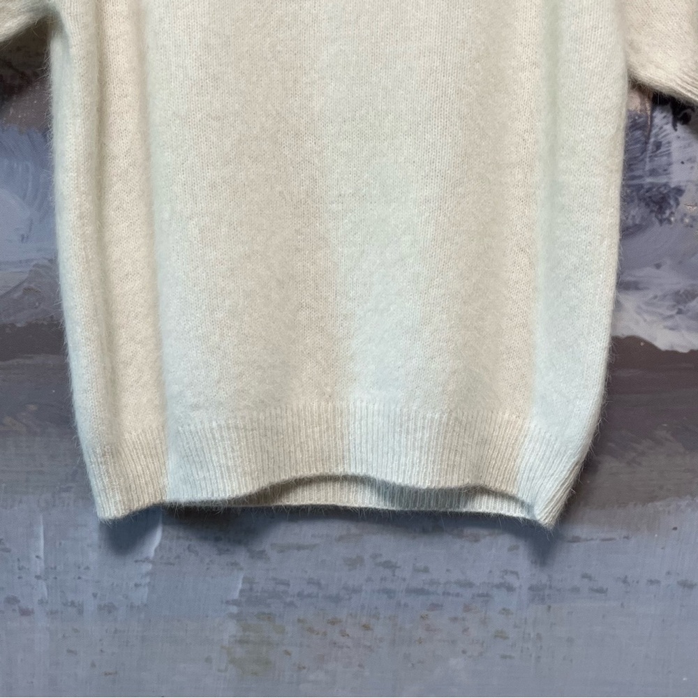 Vtg JUSTINE TODD Wool Angora ANGEL WINGS Sweater L Beaded Short Sleeve Mock Neck - Picture 9 of 14